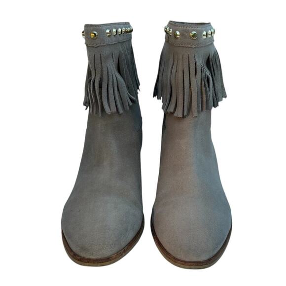 Michael Kors Billy Bootie Suede Boot Women's Size 8 Fringe Gold Studded Khaki - Picture 4 of 11